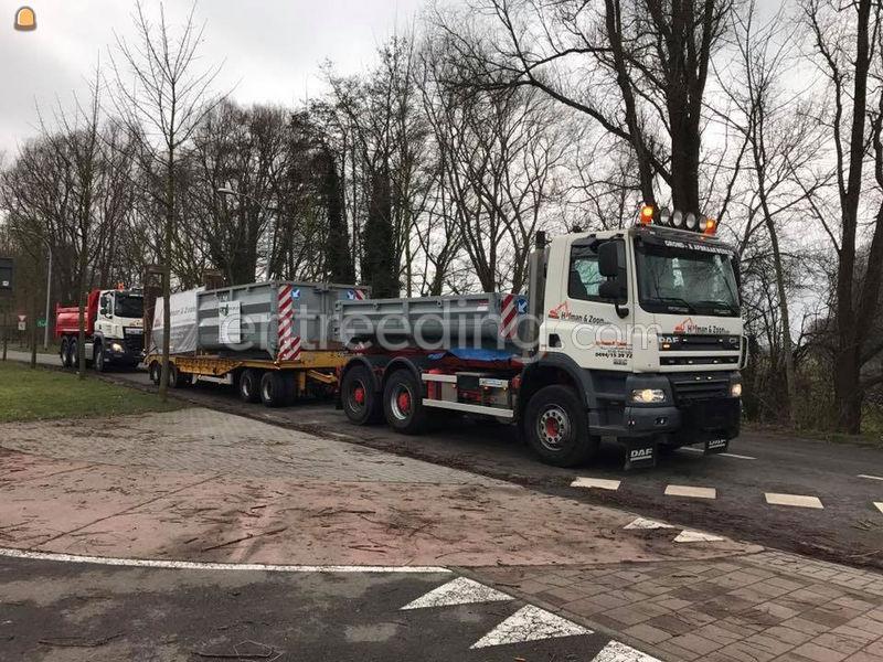 Diepladertransport, vervoer met vrachtwagen, tractor+grondkar, containers