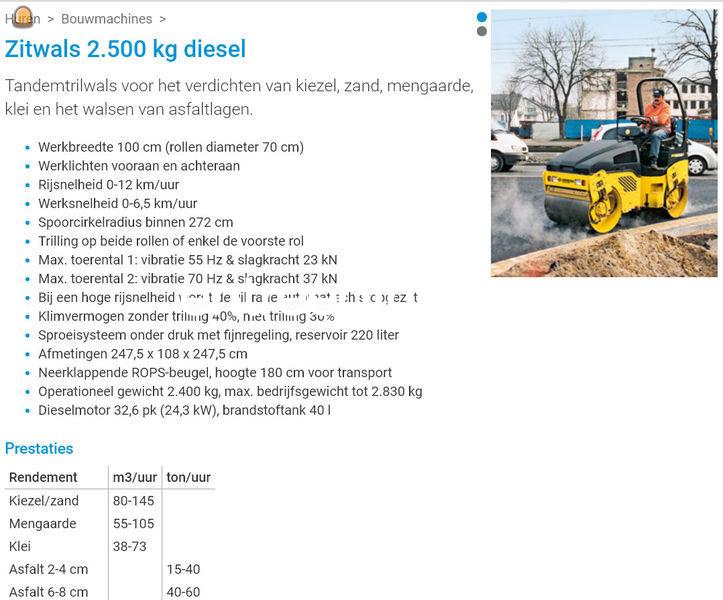 Bomag zitwals 2500 kg